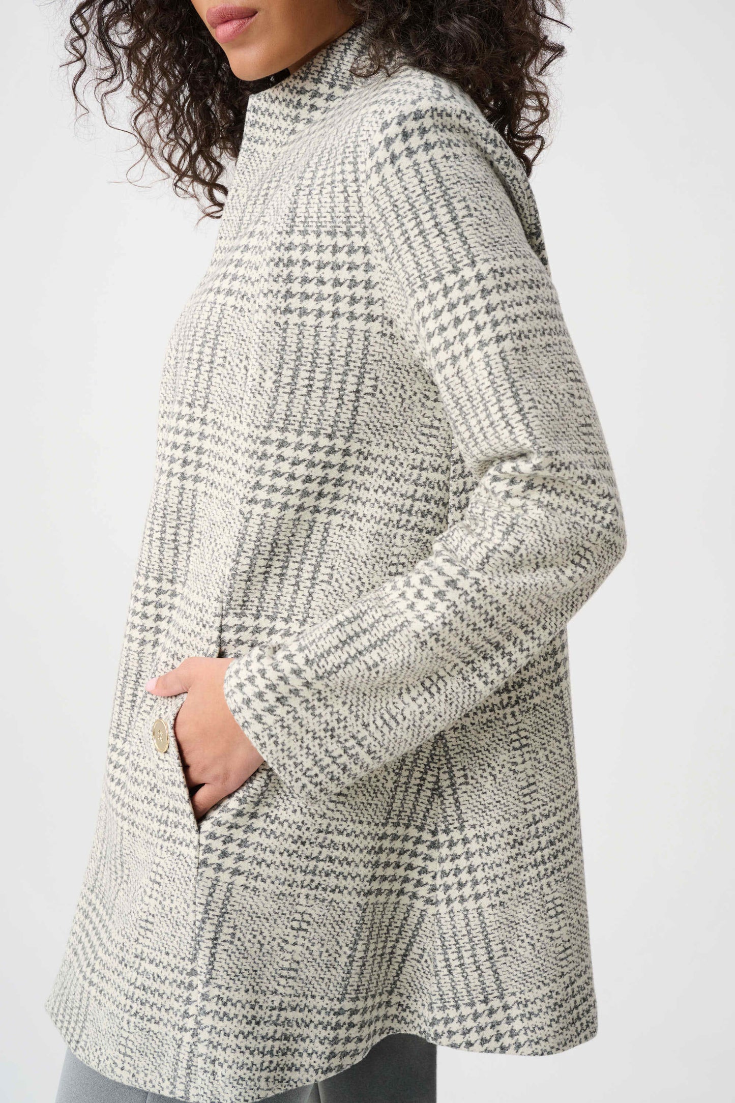 Joseph Ribkoff Jacquard Plaid A-Line Coat - Off White/Grey - Sizes: 8 10 12