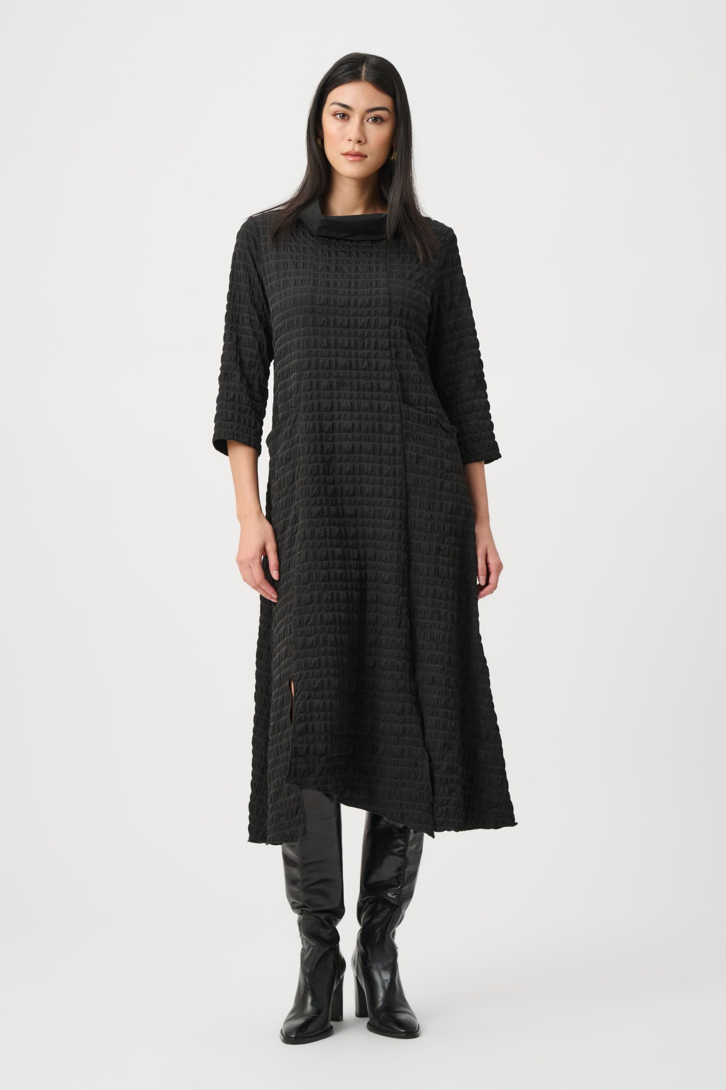 Joseph Ribkoff Bubble Jacquard Trapeze Dress With Memory Cowl - Black - Sizes: 10 12 14 16