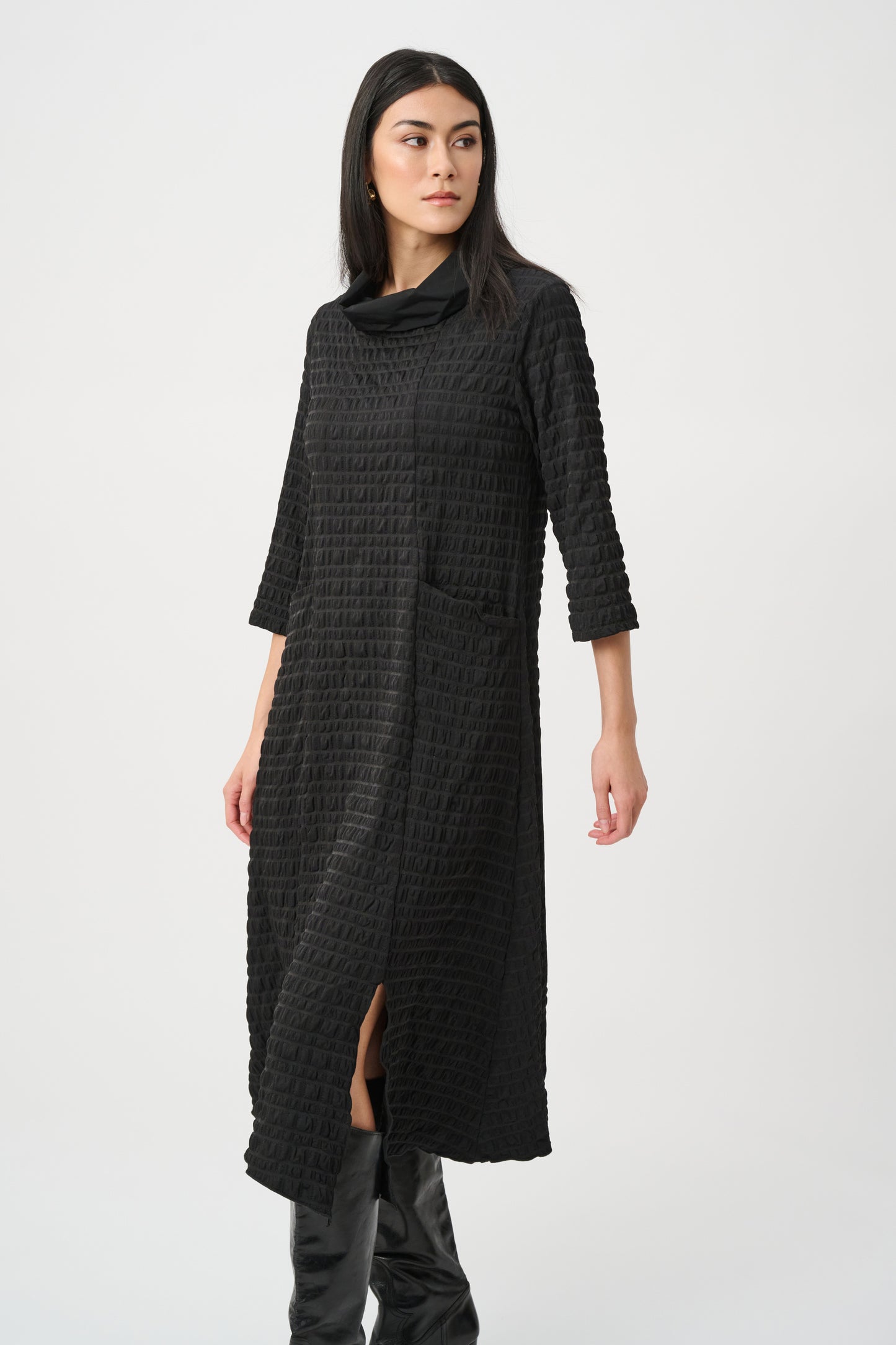Joseph Ribkoff Bubble Jacquard Trapeze Dress With Memory Cowl - Black - Sizes: 10 12 14 16