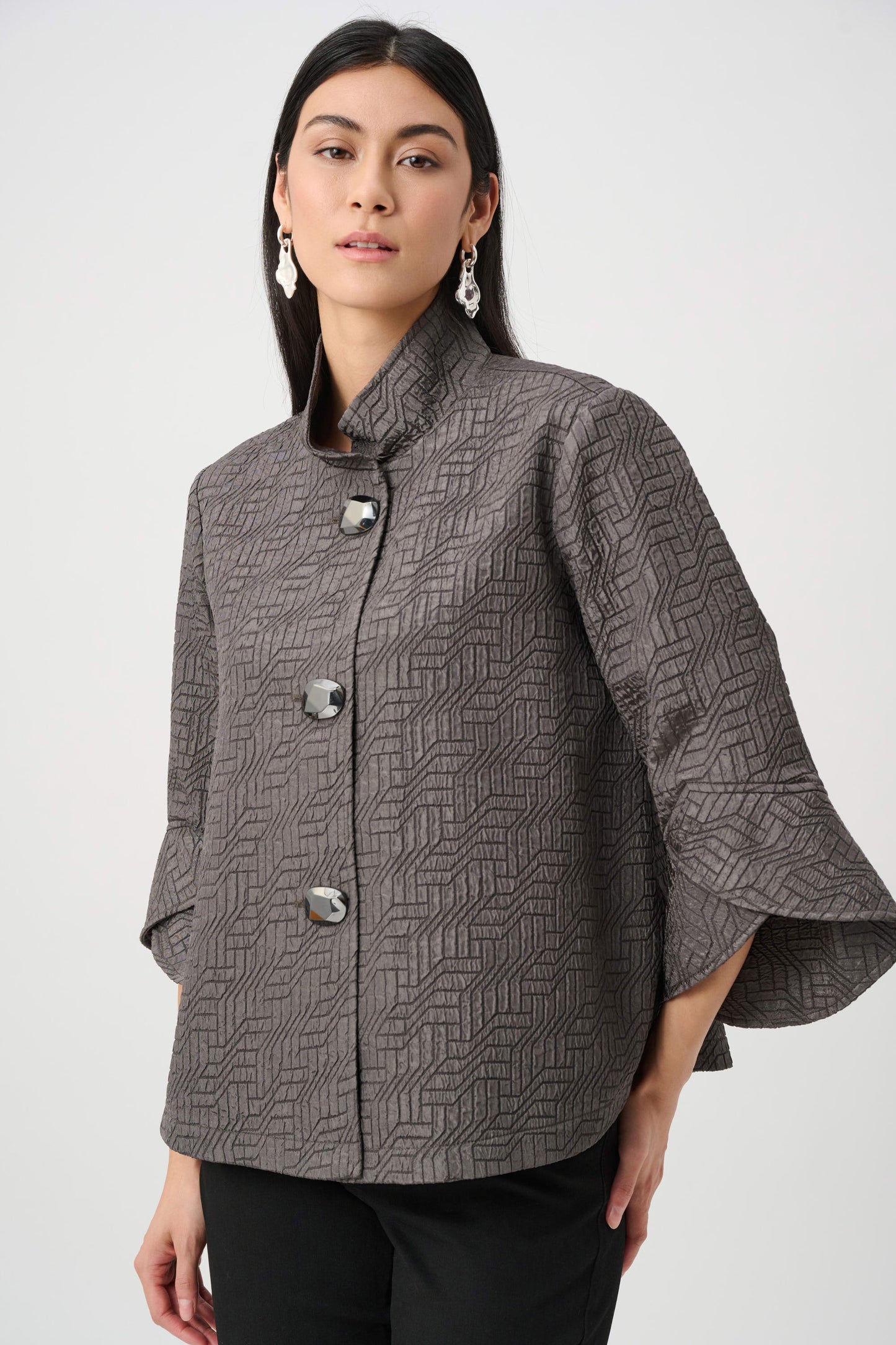 Joseph Ribkoff Geometric Jacquard Trapeze Jacket - Avocado - Sizes: 10 12 16