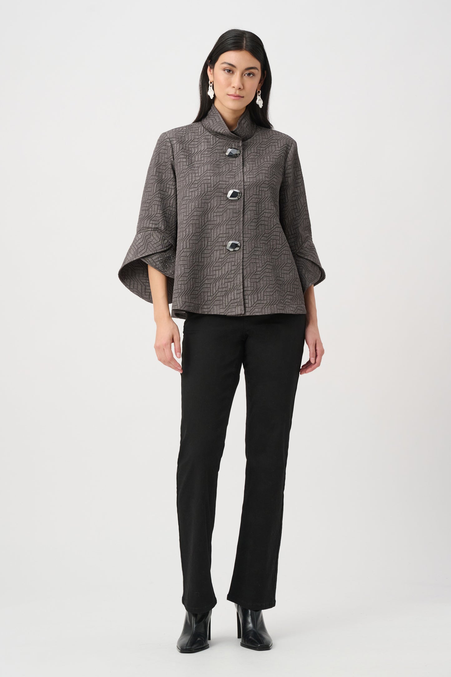 Joseph Ribkoff Geometric Jacquard Trapeze Jacket - Avocado - Sizes: 10 12 16