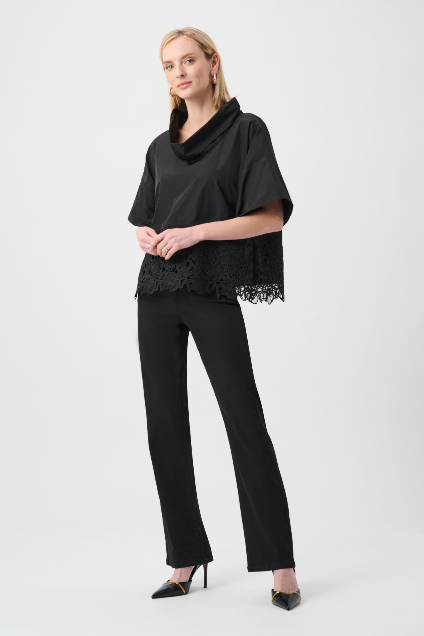 Joseph Ribkoff Top With Lace Hem - Black - Sizes: 10 12 14