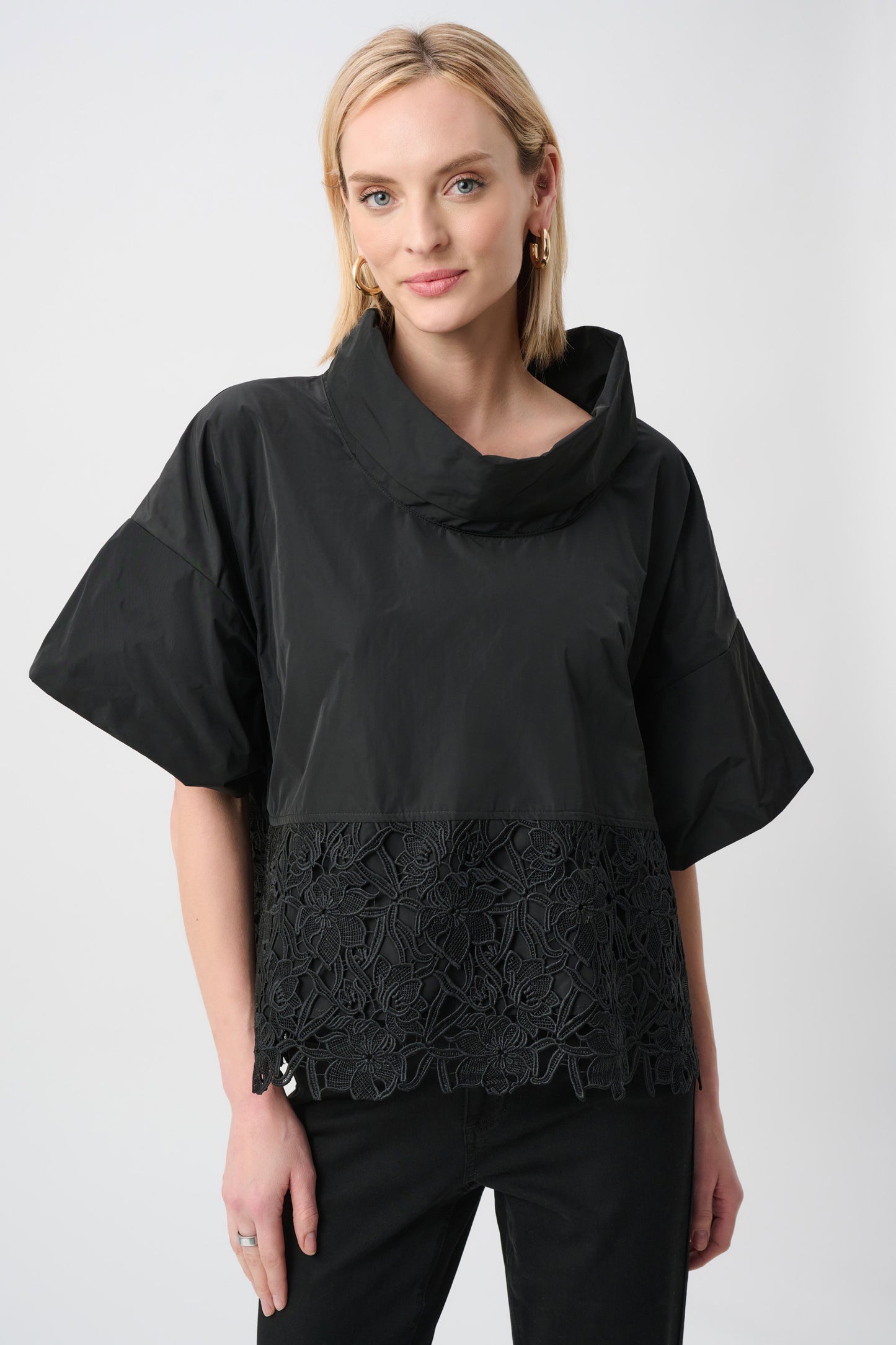 Joseph Ribkoff Top With Lace Hem - Black - Sizes: 10 12 14