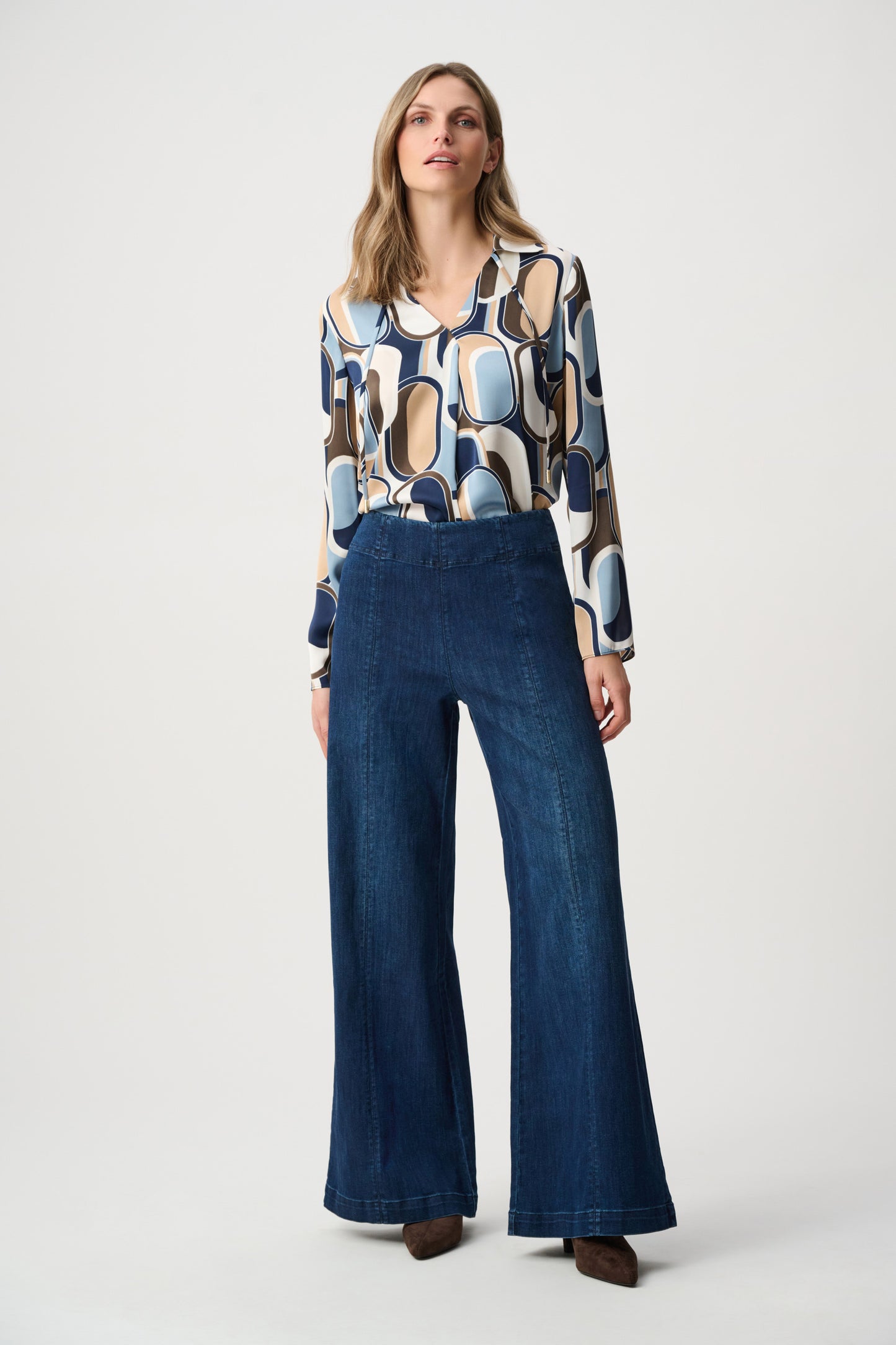 Joseph Ribkoff Denim Palazzo High-Rise Pull-On Jeans - Sizes: 14