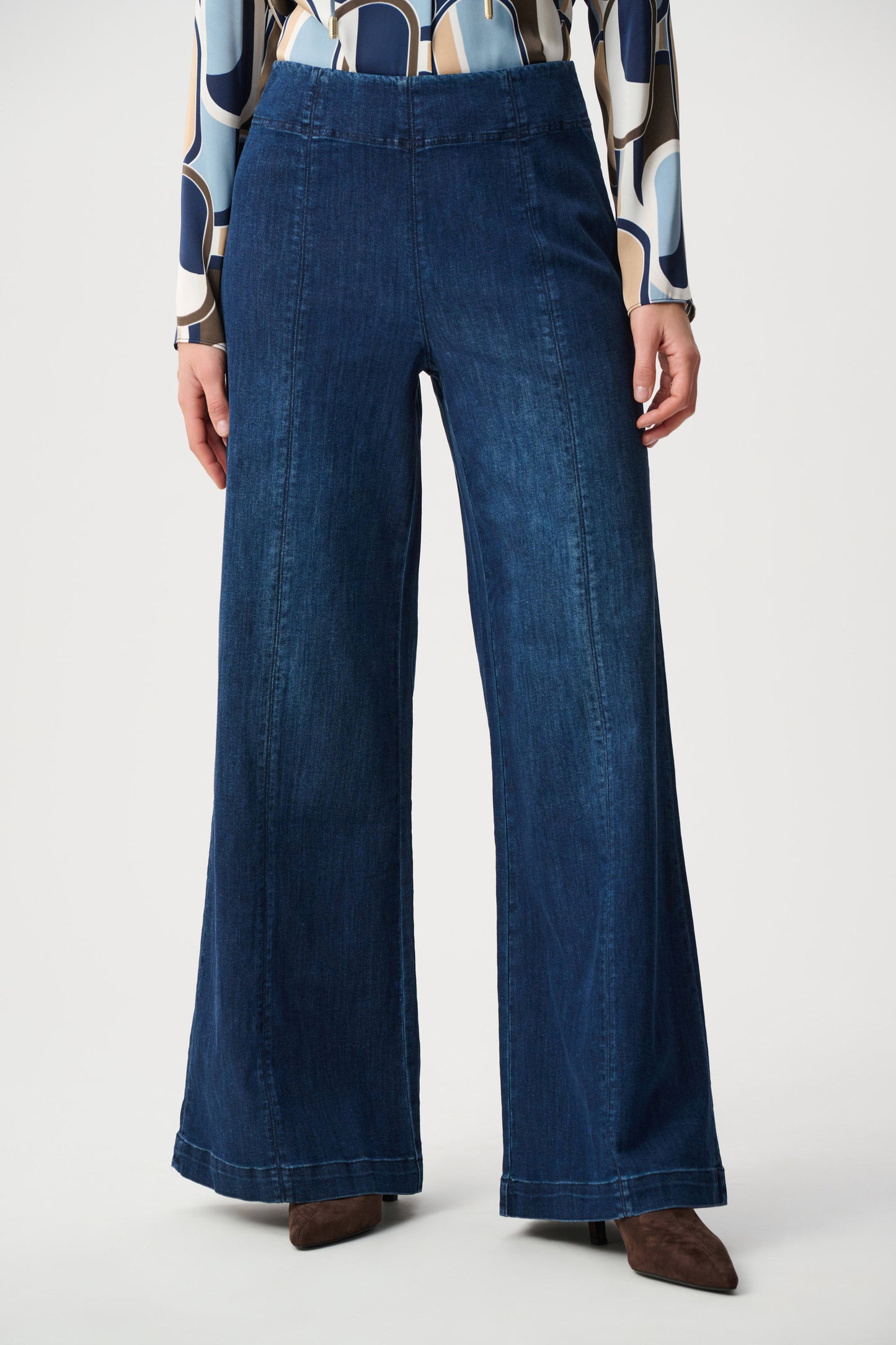 Joseph Ribkoff Denim Palazzo High-Rise Pull-On Jeans - Sizes: 14