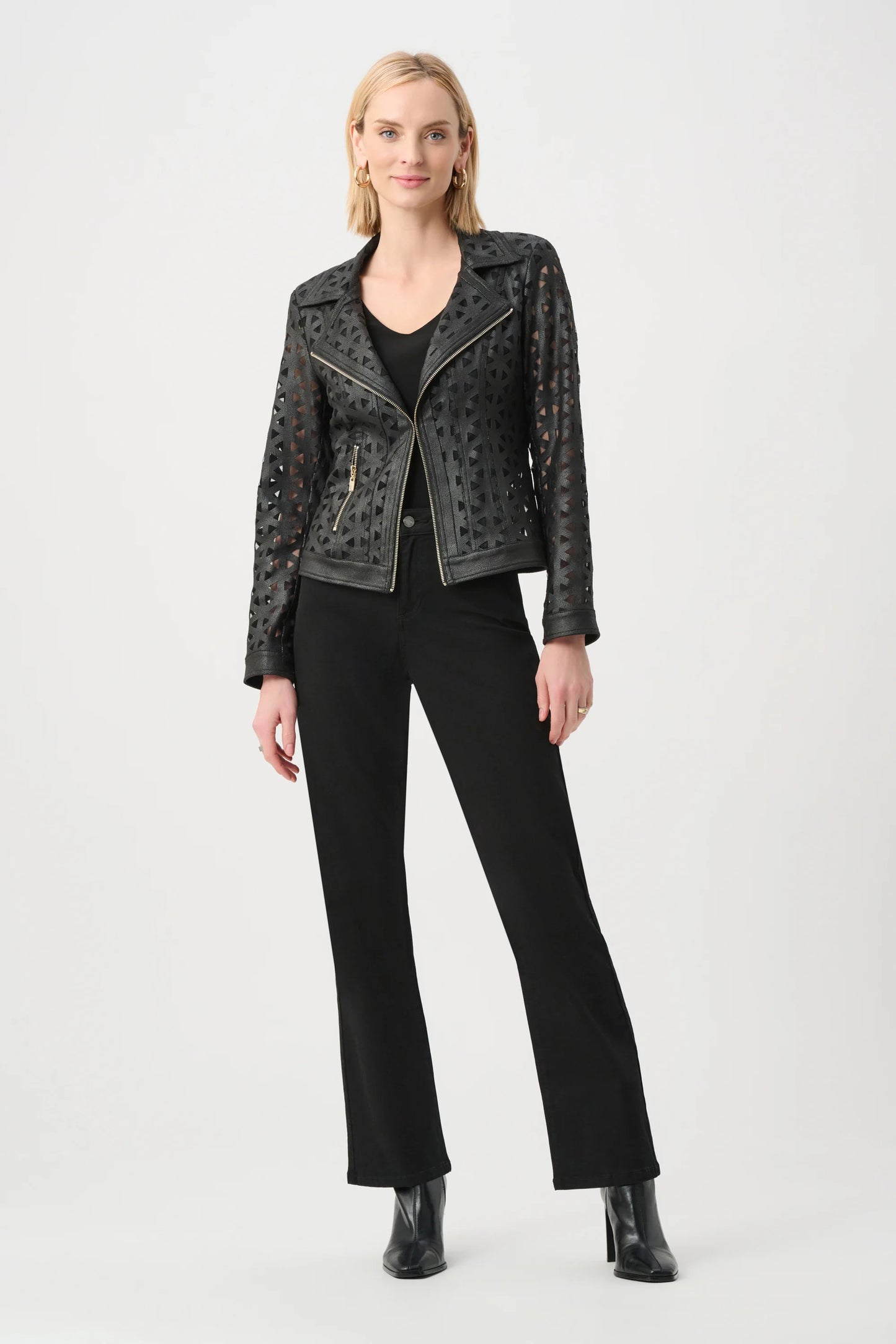 Joseph Ribkoff Faux Suede And Mesh Jacket -  Black - Sizes: S