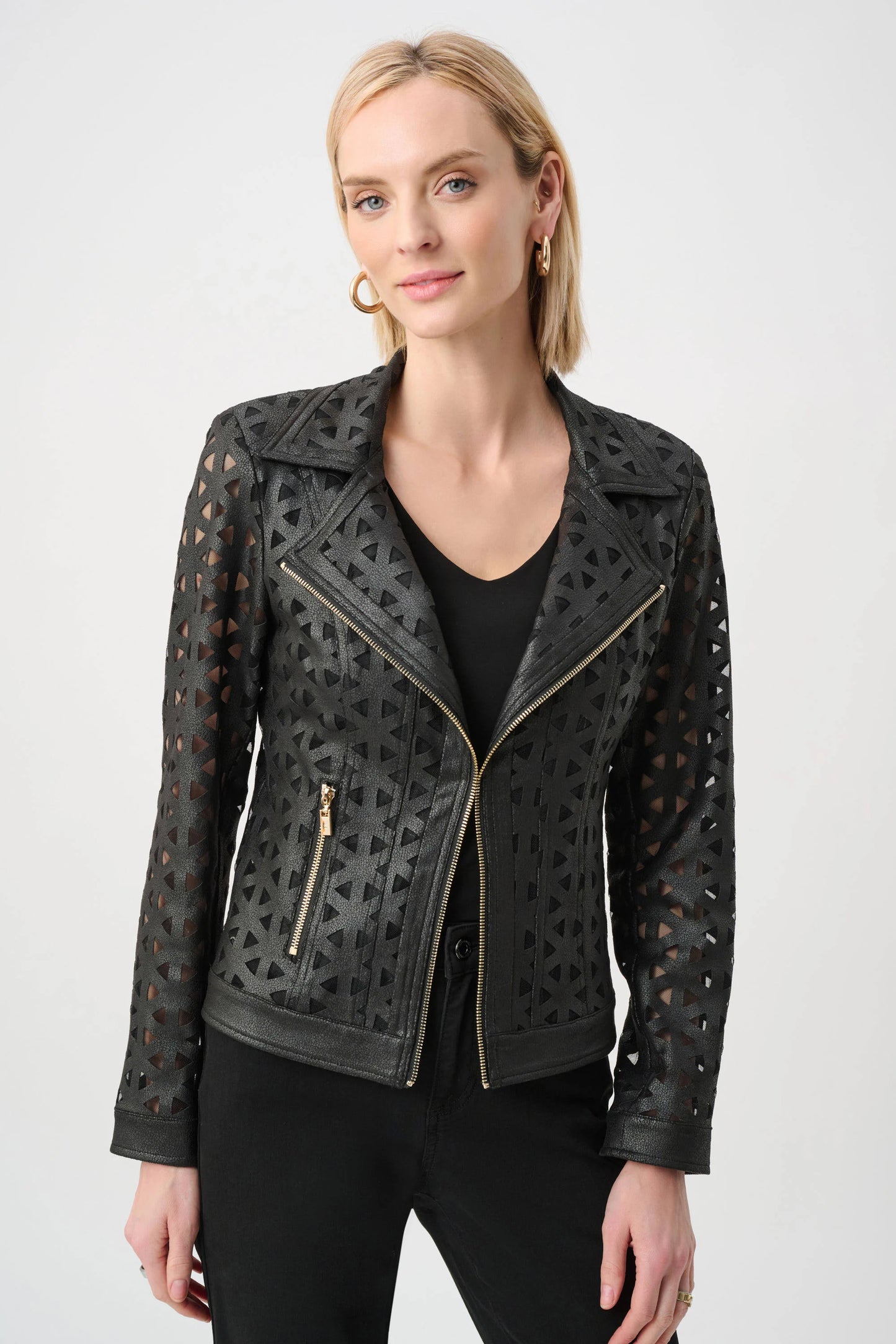 Joseph Ribkoff Faux Suede And Mesh Jacket -  Black - Sizes: S