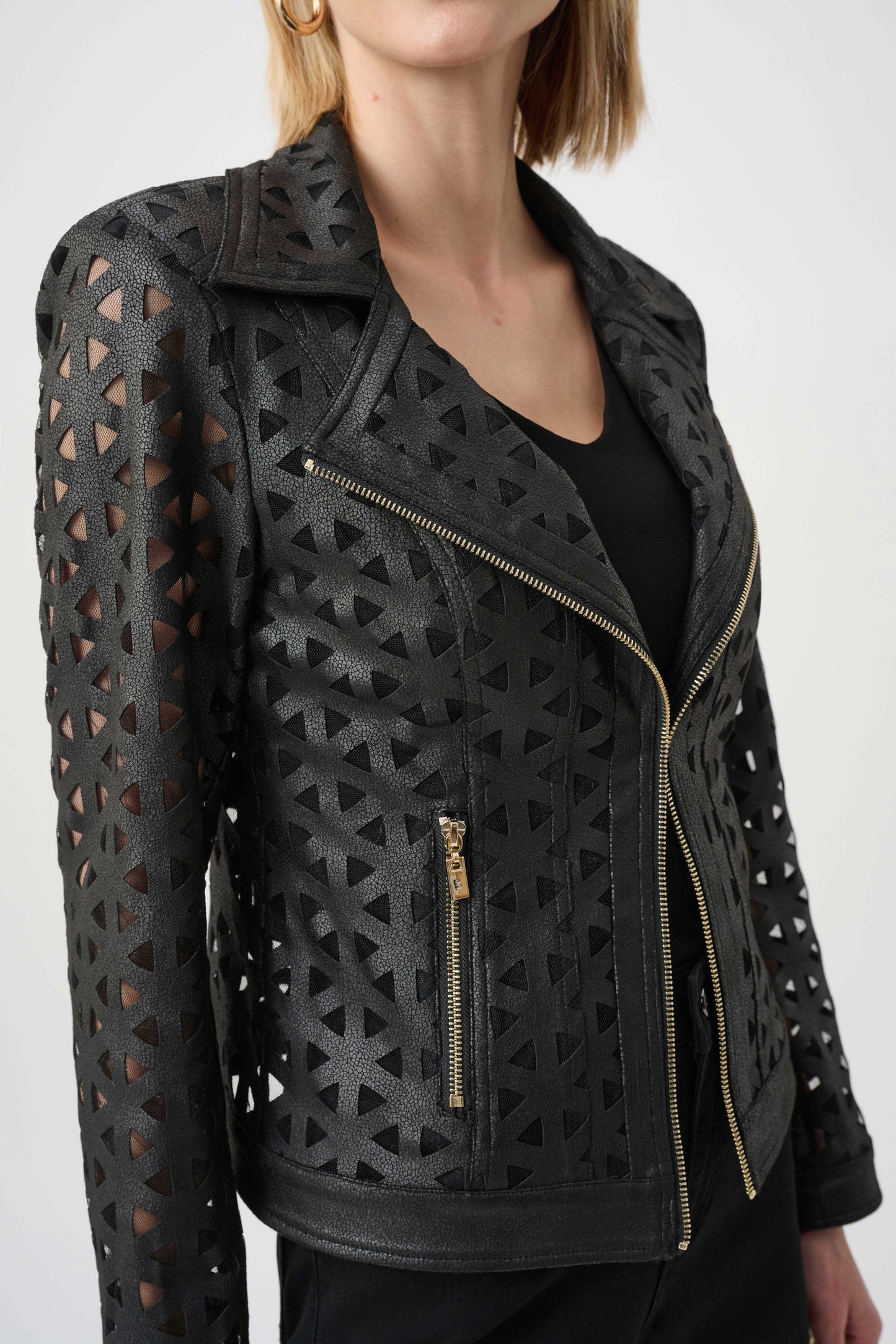 Joseph Ribkoff Faux Suede And Mesh Jacket -  Black - Sizes: S