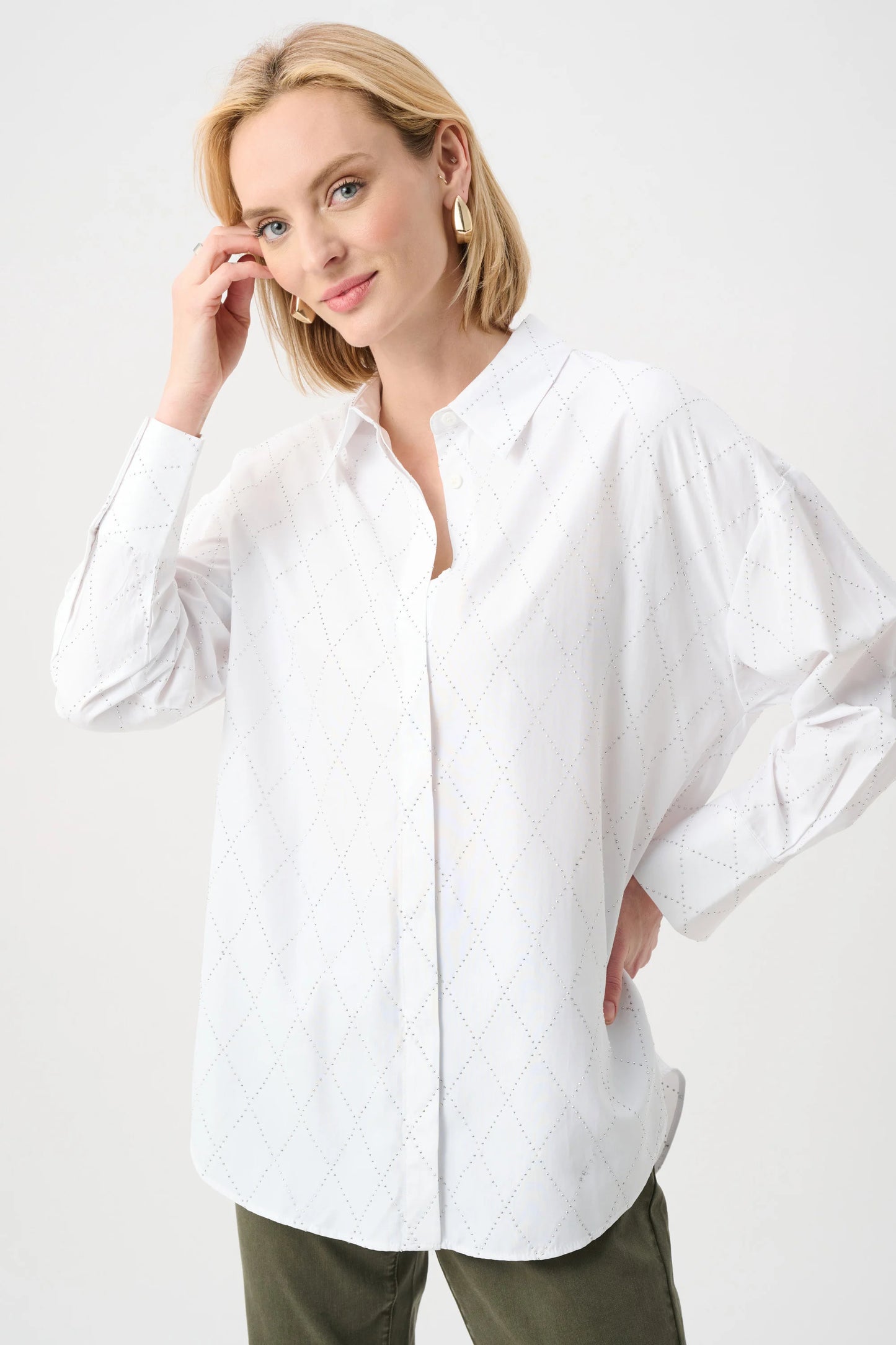 Joseph Ribkoff Blouse With All-Over Rhinestone Detail - Vanilla - Sizes: XS S M L XL