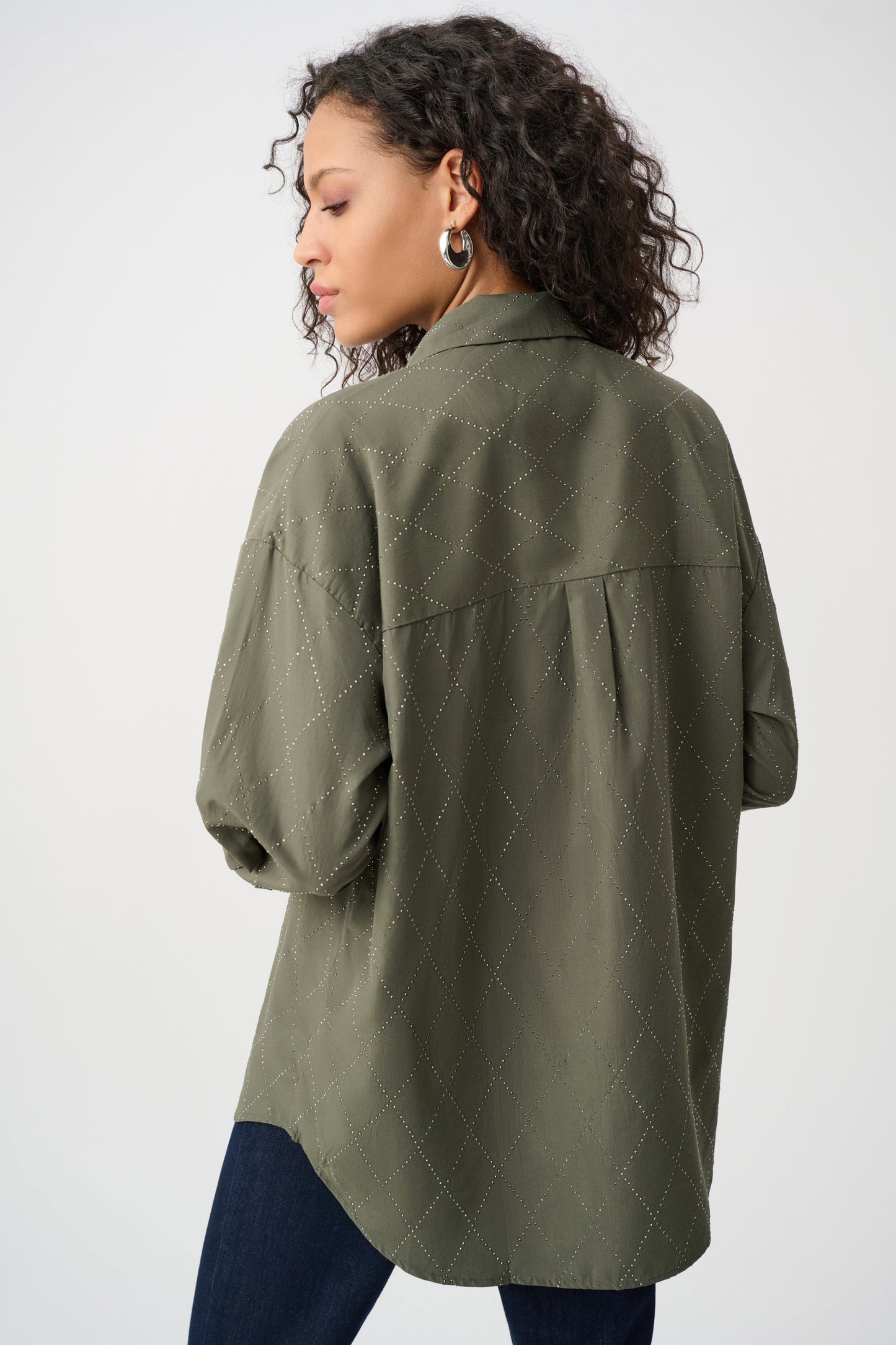 Joseph Ribkoff Blouse With All-Over Rhinestone Detail - Avocado - Sizes: XS S L