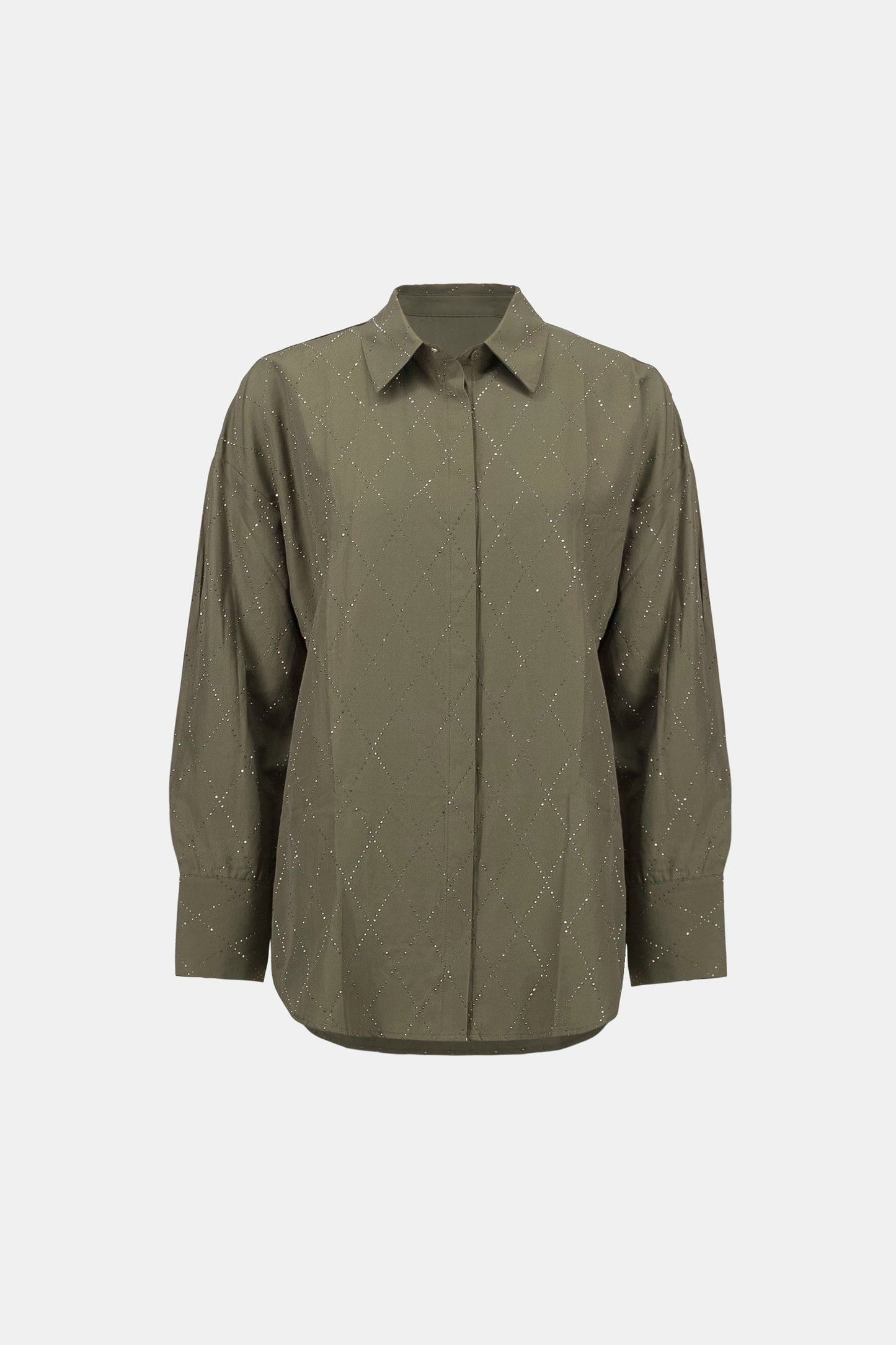 Joseph Ribkoff Blouse With All-Over Rhinestone Detail - Avocado - Sizes: XS S L