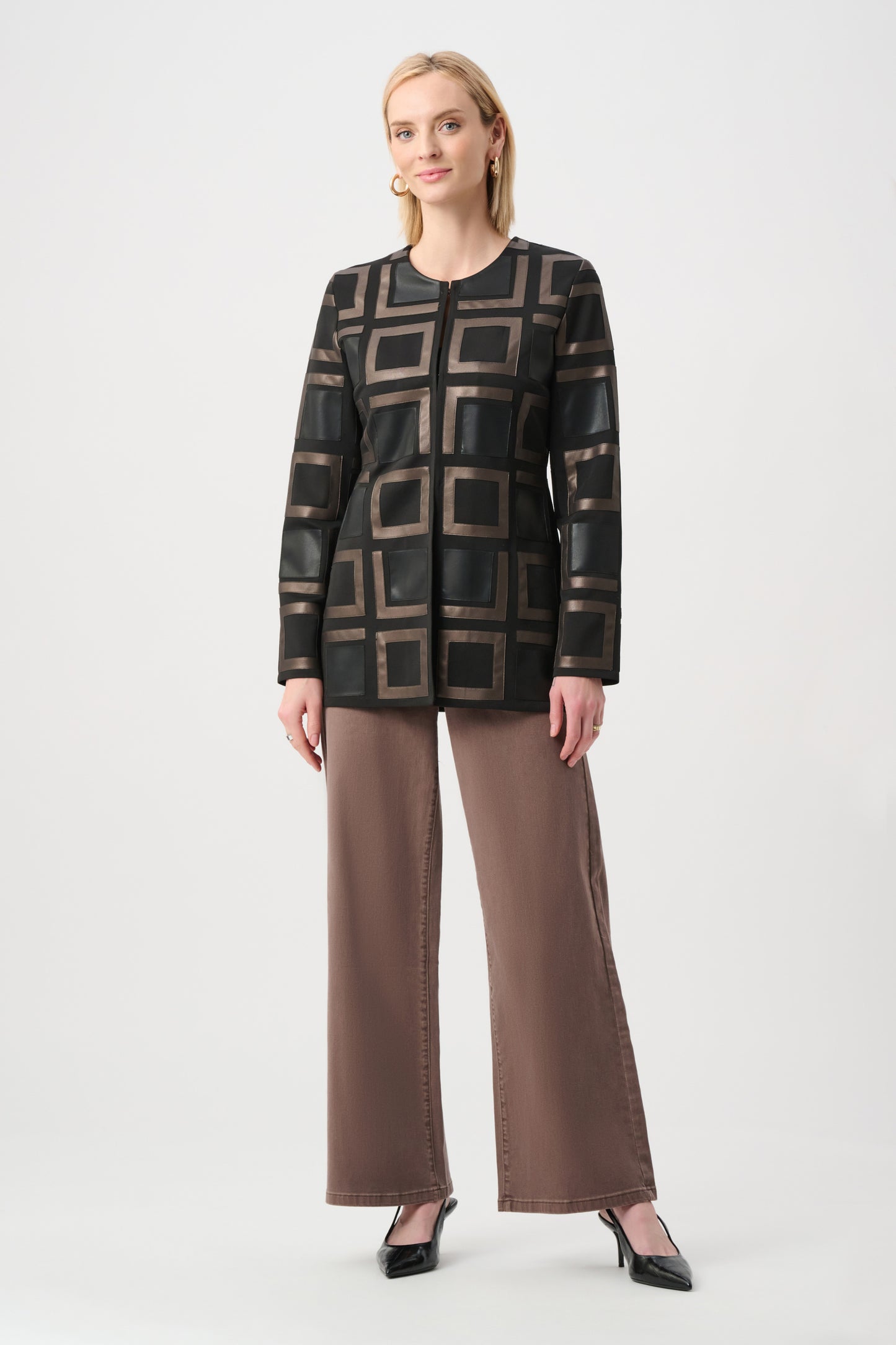 Joseph Ribkoff Leatherette Two-Tone Jacket - M L