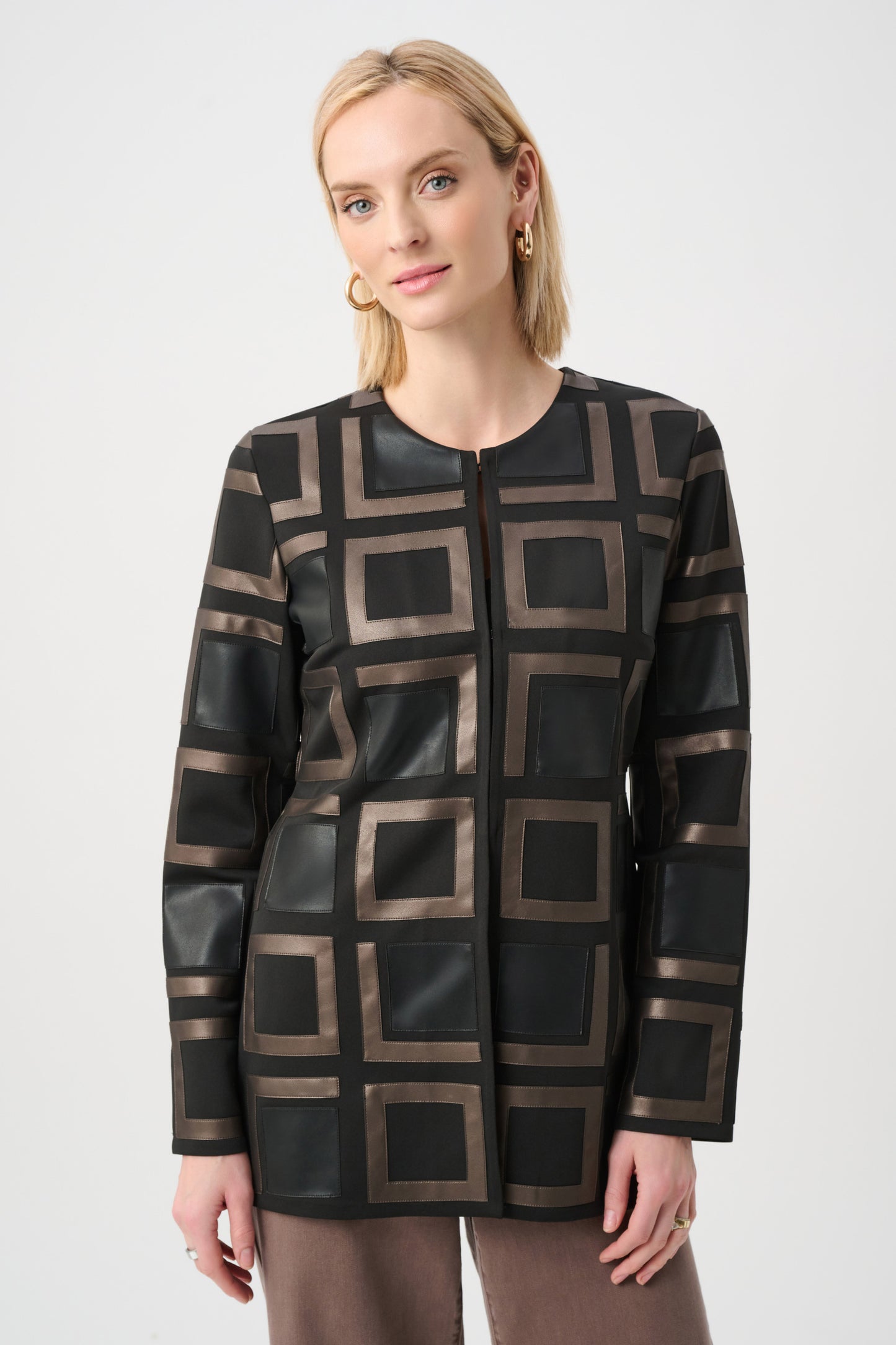 Joseph Ribkoff Leatherette Two-Tone Jacket - M L
