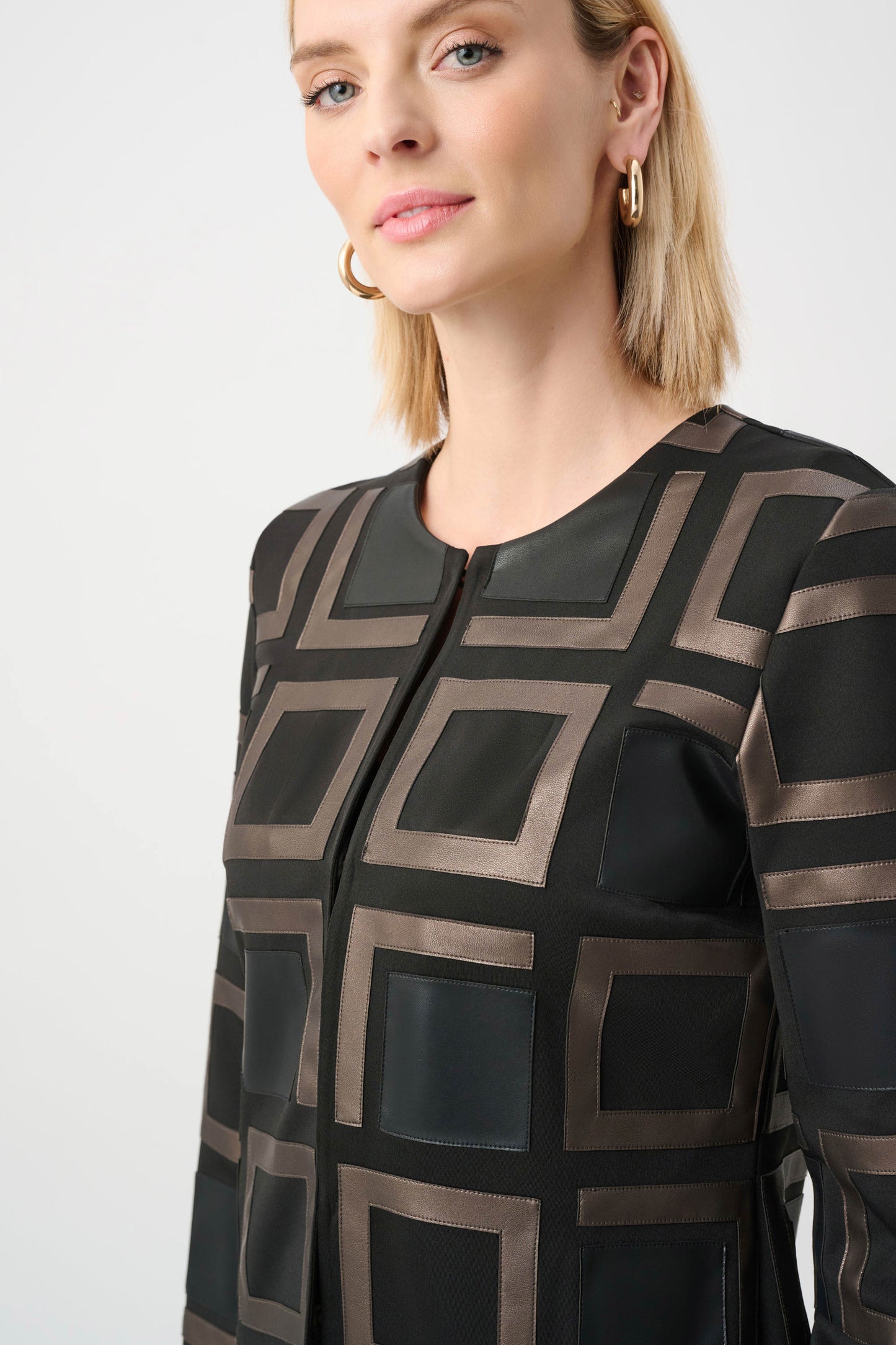 Joseph Ribkoff Leatherette Two-Tone Jacket - M L