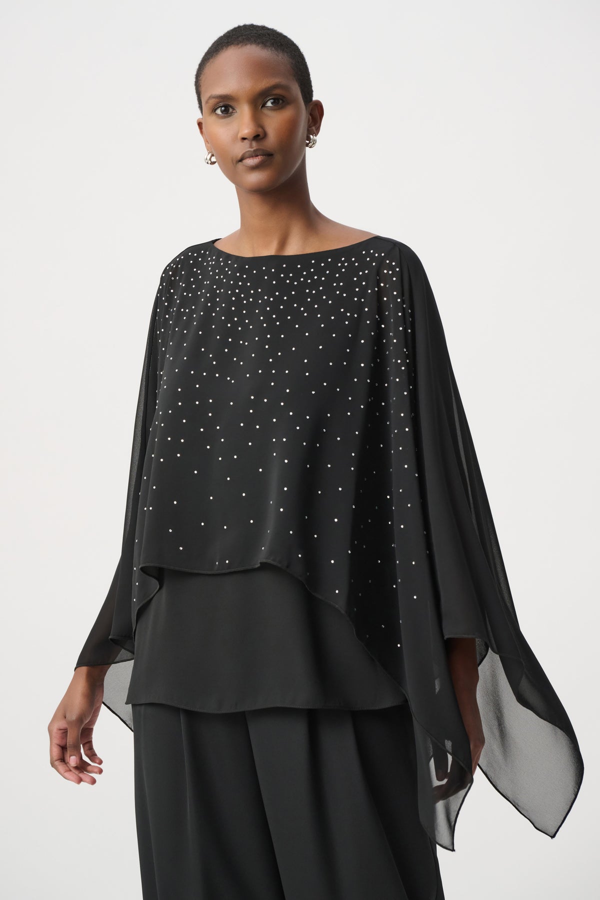 Joseph Ribkoff Rhinestone-Embellished Chiffon Poncho - M L XL