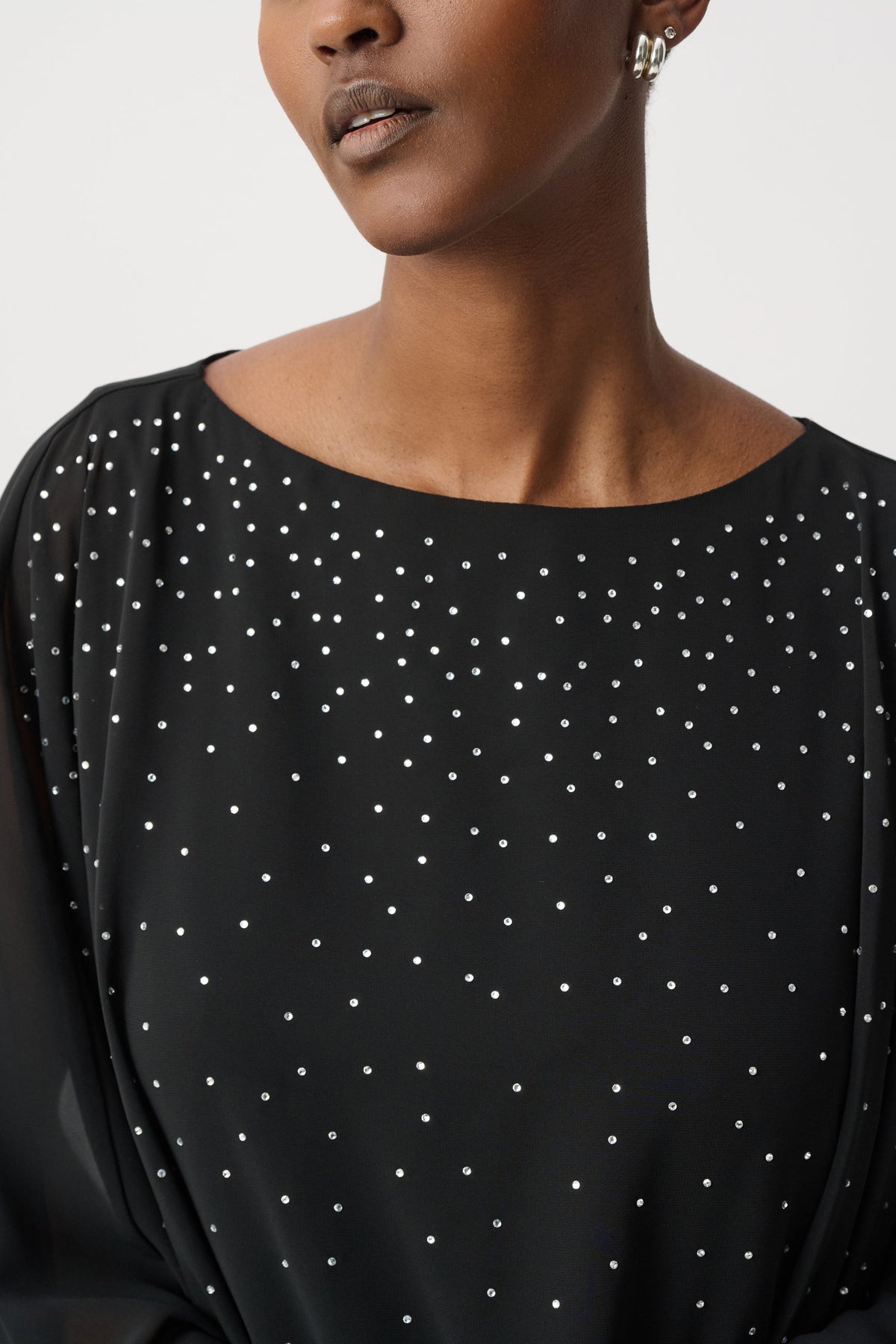 Joseph Ribkoff Rhinestone-Embellished Chiffon Poncho - M L XL