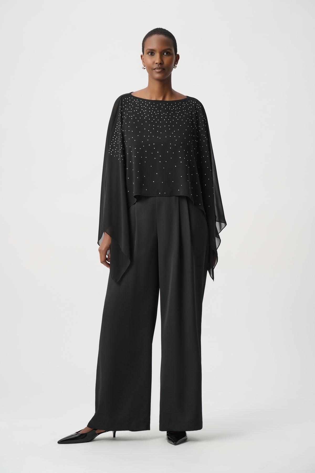 Joseph Ribkoff Rhinestone-Embellished Chiffon Poncho - M L XL