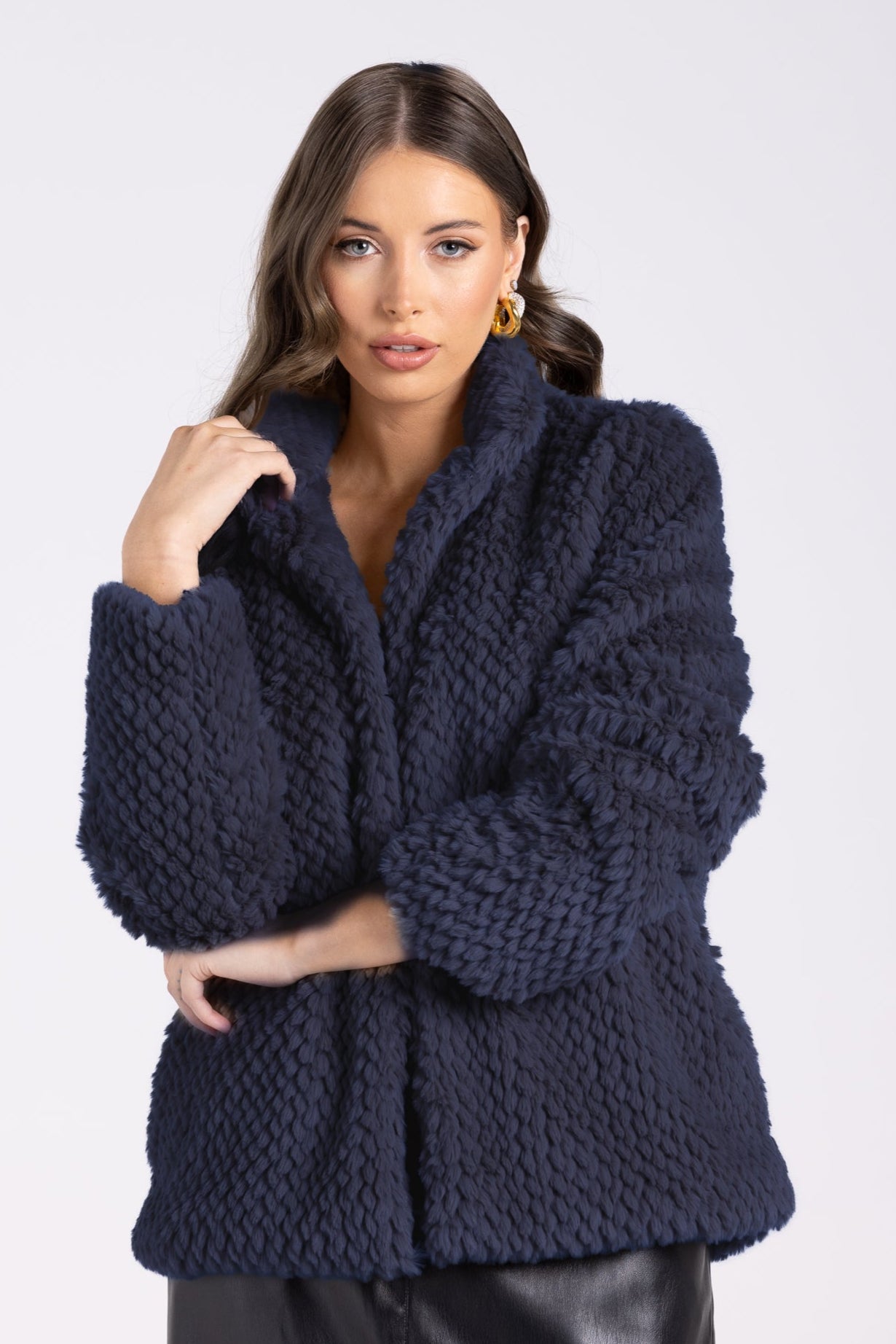 Two- T's  Navy Short Teddy Coat - Sizes: 10 12