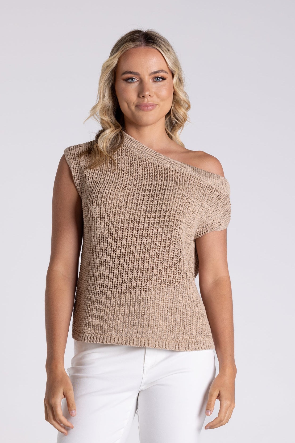 Two-T's      Tape Yarn Boatneck Top   -   Sand   -   Sizes: XS S  L