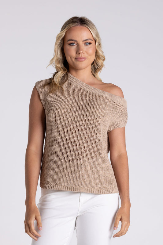 Two-T's      Tape Yarn Boatneck Top   -   Sand   -   Sizes: XS S  L