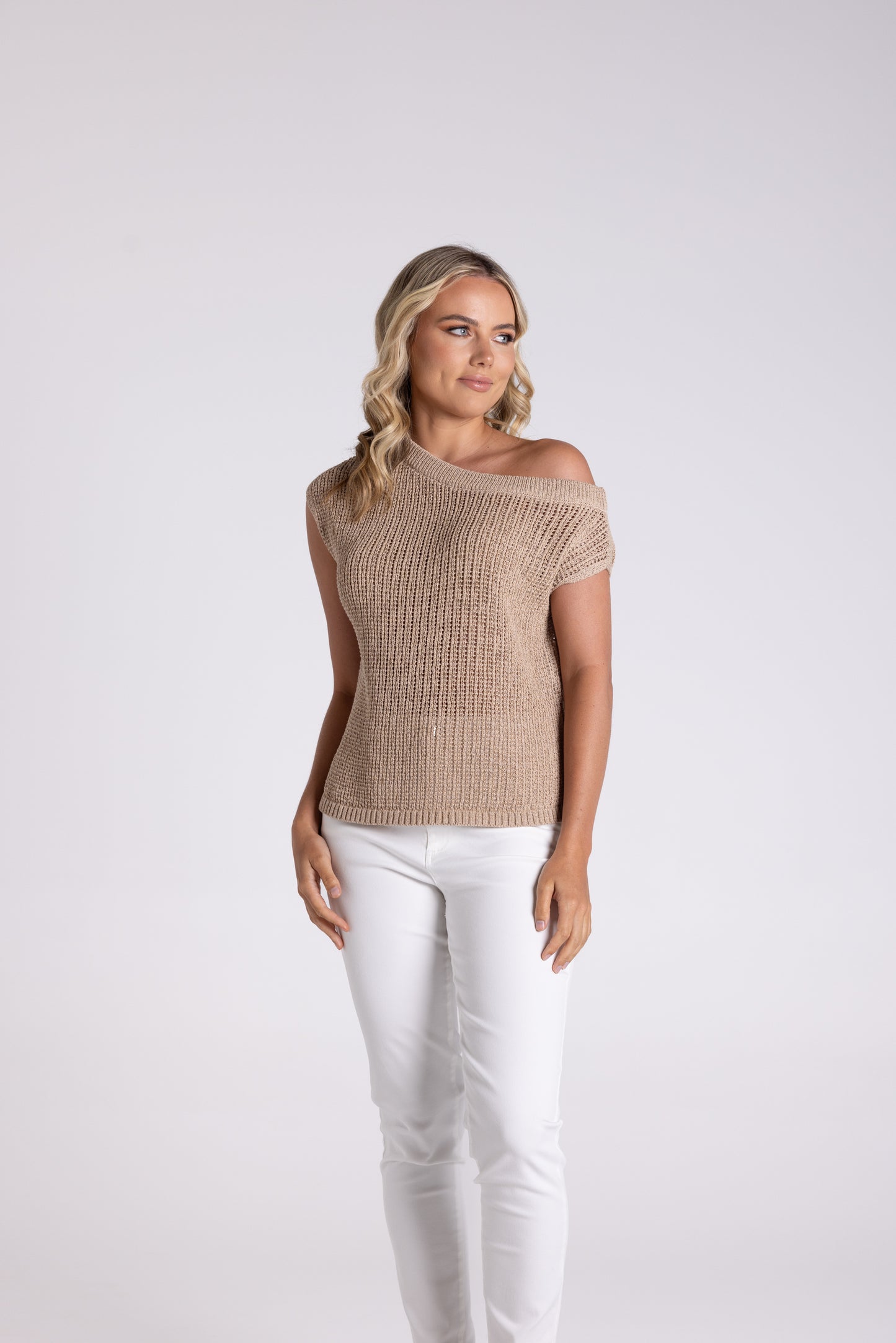 Two-T's      Tape Yarn Boatneck Top   -   Sand   -   Sizes: XS S  L