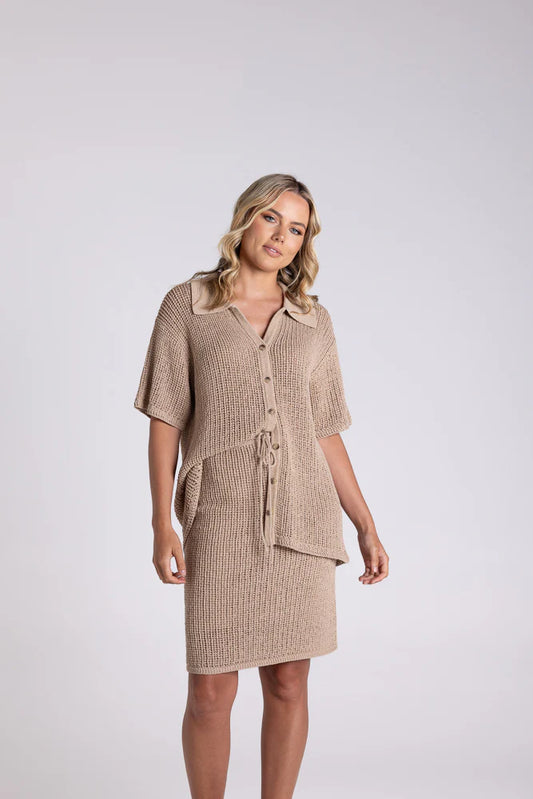 Two T's Sand Tape Yarn Knit Shirt - XS S