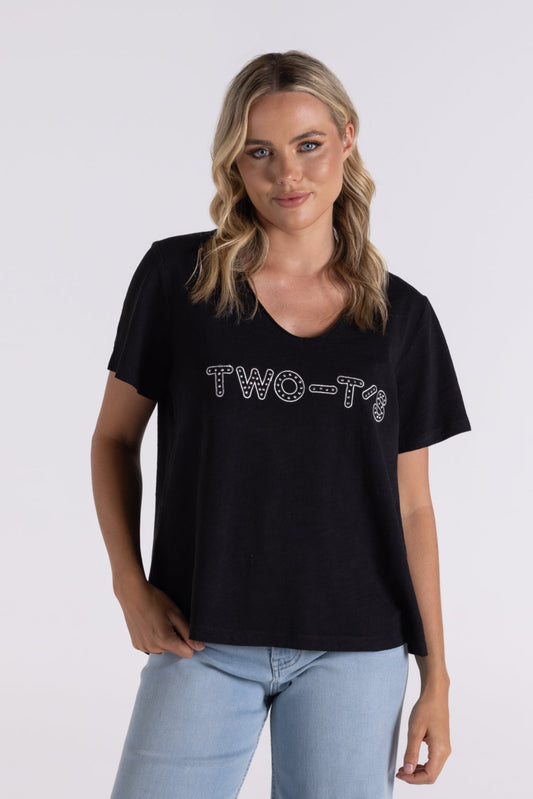 Two-T's Crystal Logo Tee - Black - Sizes: 10 12 16