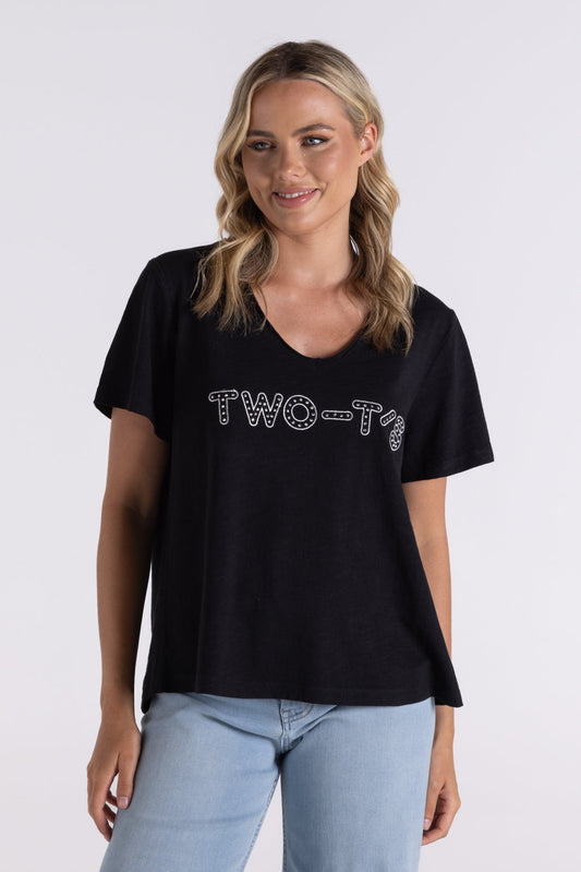 Two -T's Crystal Logo Tee - Navy - Sizes: 8 10 12 14 16