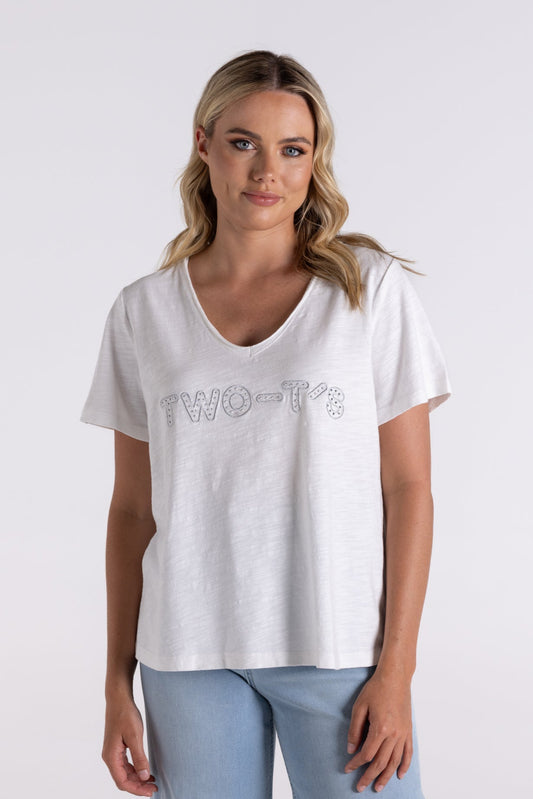 Two-T's     Crystal Logo Tee  -  White  -   Sizes:  8 10  14