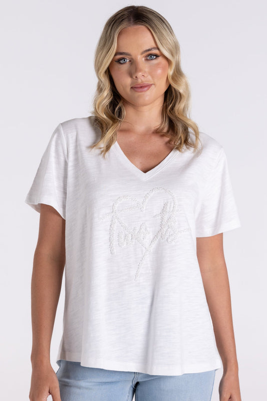 Two-T's  Sequin Heart Logo Tee - White- Sizes: 12 14