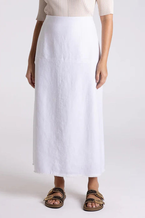 SALE  Two-T's Linen     Linen Midi Skirt - White - Sizes: 10 12