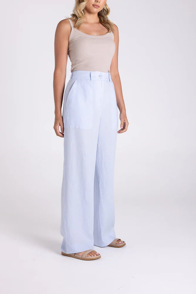 SALE  Two-T's Wide Leg Linen Pant - Ice Blue - Sizes: 10 12 14 16