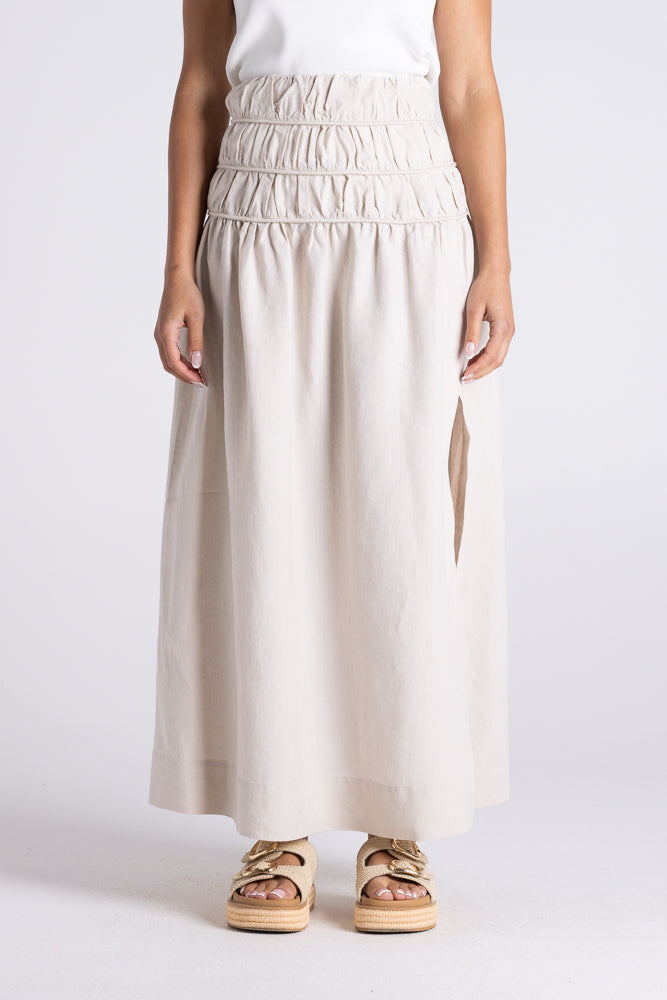 Two -T's Gathered Midi Skirt - Straw - Sizes: 10 12 14