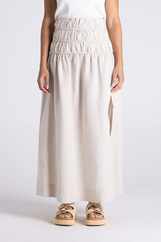 Two -T's Gathered Midi Skirt - Straw - Sizes: 10 12 14