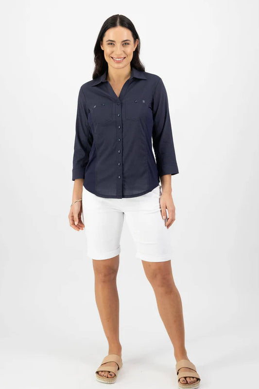 Vassalli     Shirt with Rib Panels   -   Ink   -   Sizes:  12  14