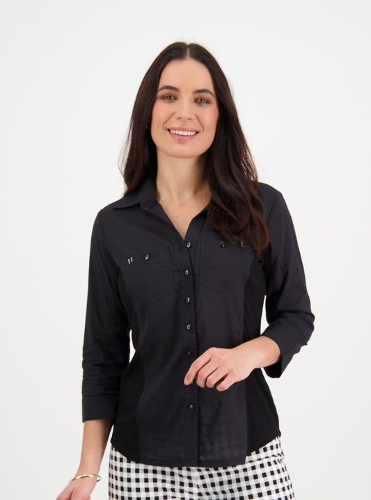 Vassalli      Shirt with Rib Panels   Black   -    Sizes:  8 10