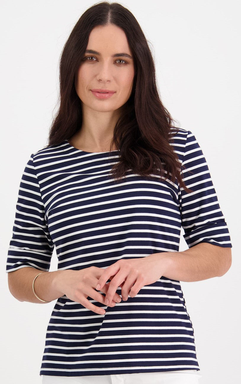 Vassalli   Boat Neck Elbow Tee  Navy & White  -  Sizes:  12 18