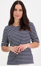 Load image into Gallery viewer, Vassalli   Boat Neck Elbow Tee  Navy &amp; White  -  Sizes:  12 18