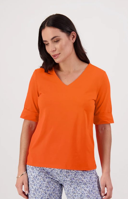 SALE Vassalli   V Neck Elbow Tee   Tangelo  -  Sizes:  16