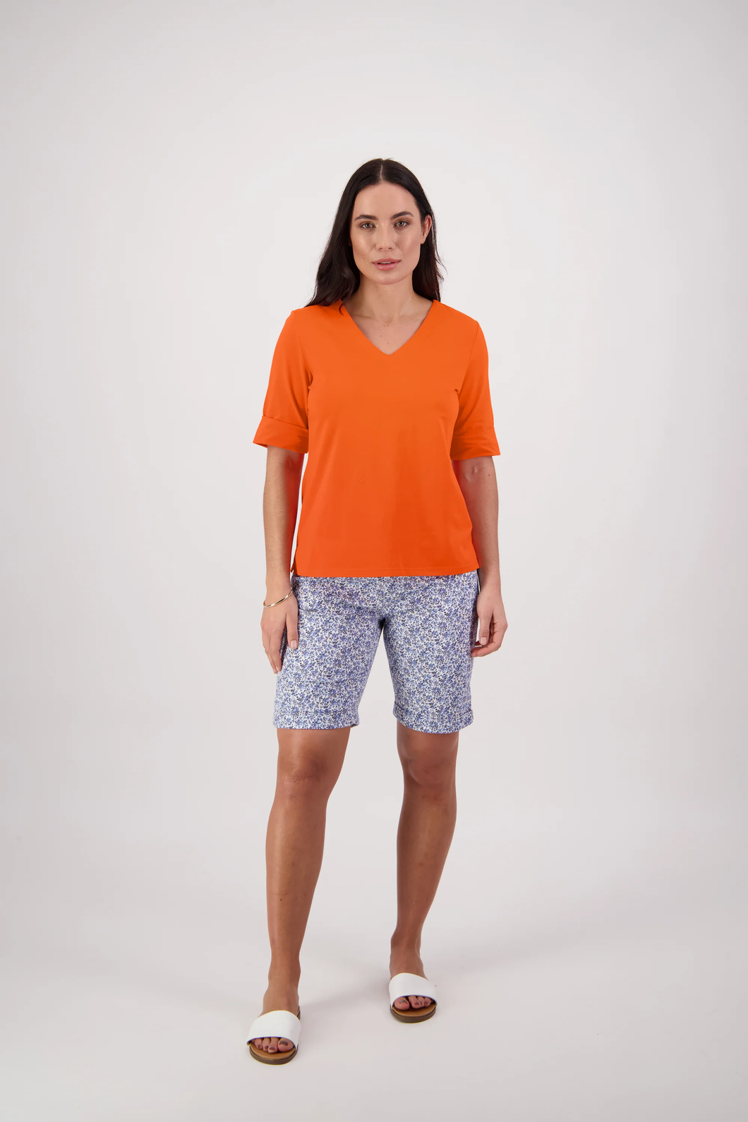 SALE Vassalli   V Neck Elbow Tee   Tangelo  -  Sizes:  16  18