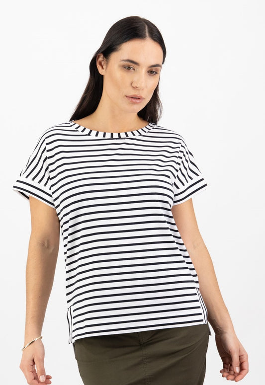 Vassalli    White/Black Stripe Drop Slv Tee   -   Sizes:  18