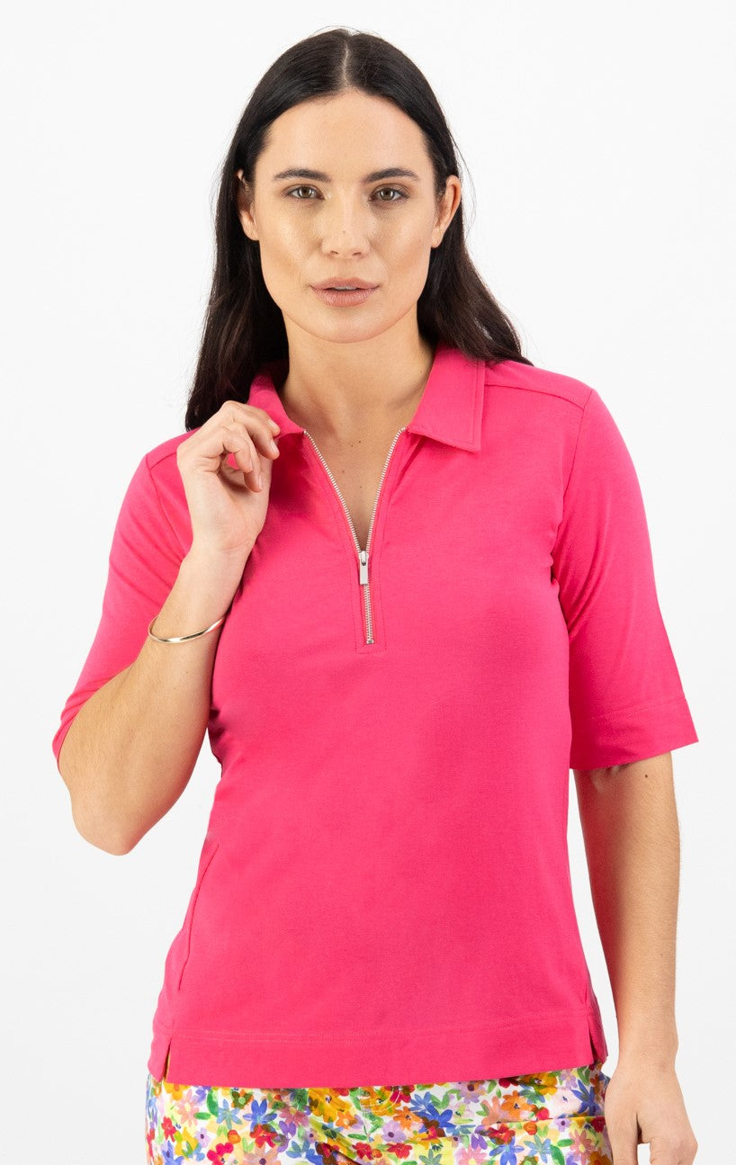 SALE  Vassalli   Cerise Zip Polo Tee   -   Sizes: 12