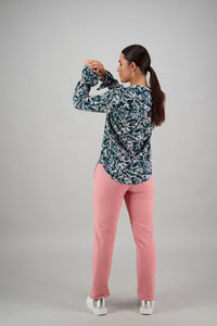 Vassalli  Forest & Pink Floral Cuff Detail Shirt - Sizes: 10  12  14  16