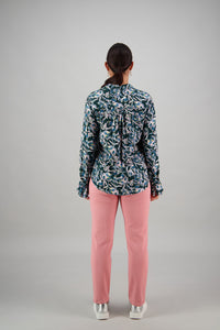 SALE   Vassalli   Forest & Pink Floral Cuff Detail Shirt   -   Sizes:  12