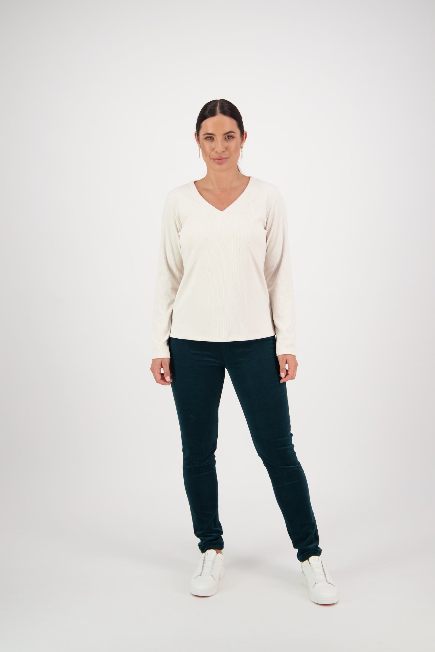 SALE  Vassalli      Ribbed Long Sleeve Tee Top    Pearl    -    Size:  16