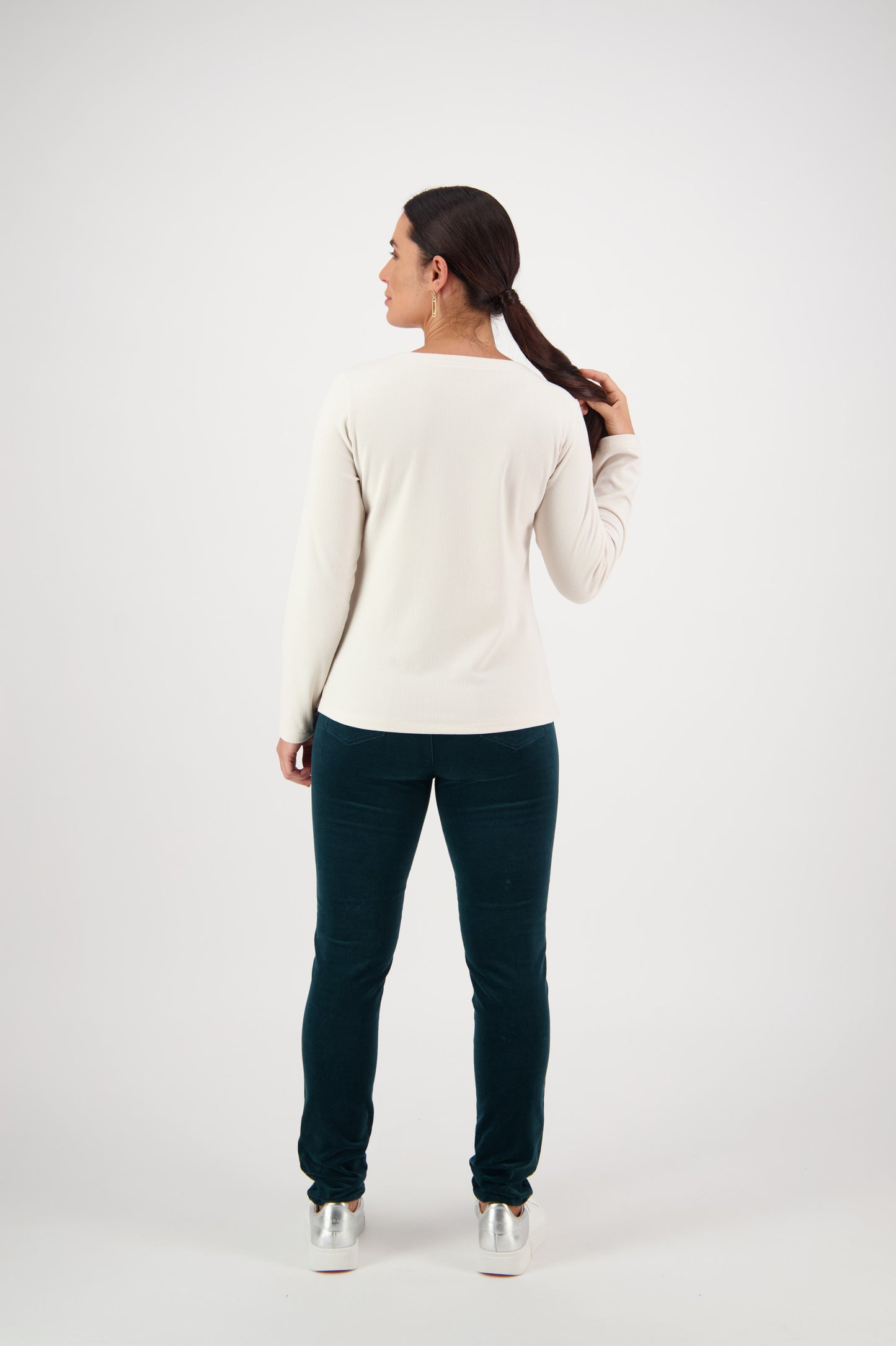 SALE  Vassalli      Ribbed Long Sleeve Tee Top    Pearl    -    Size:  16