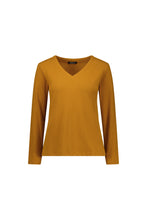 Load image into Gallery viewer, Vassalli  Tobacco Cotton Ribbed Long Sleeve V Neck Tee Top -Sizes: 8  10  12  14  16