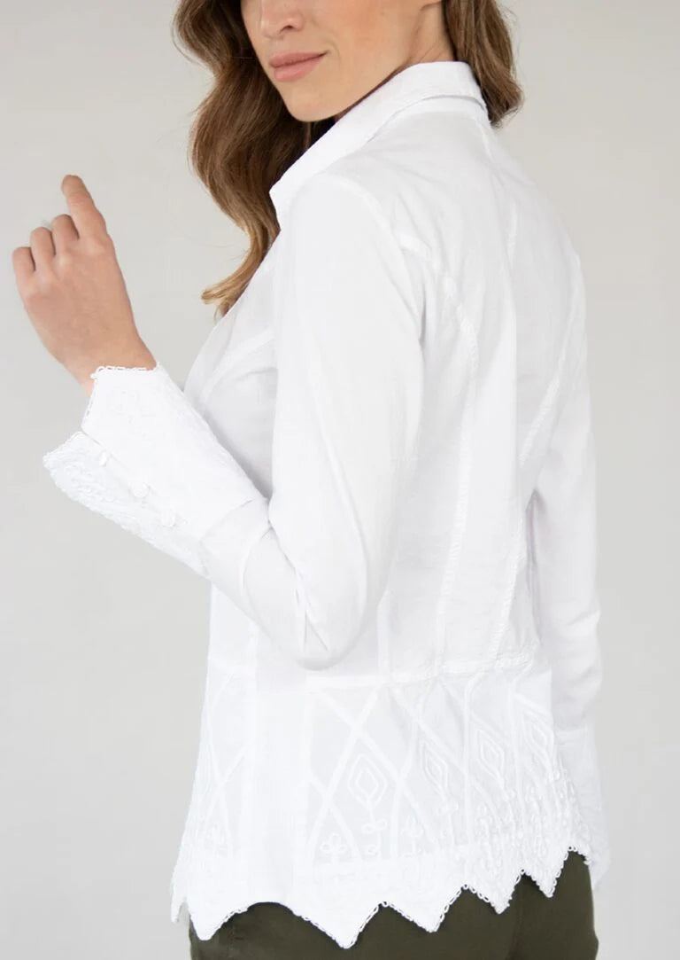 Gretty Zueger "Barbara Long Sleeve Cotton Blouse" - White - Sizes: S M L XL