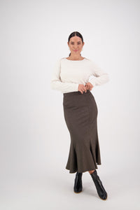 Vassalli  "Logic" Black/Tan Stretch Midi Fluted Skirt - Sizes: 10  12  14