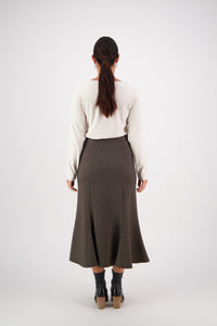 Vassalli  "Logic" Black/Tan Stretch Midi Fluted Skirt - Sizes: 10  12  14